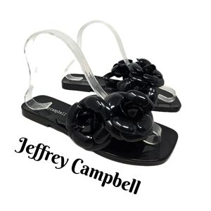 Jeffrey Campbell Womens Jelly Flip Flops Sz 6 Fleuris Black Exaggerated Flowers